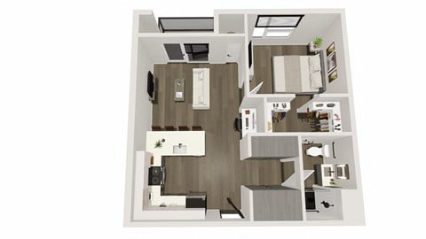 Floor plan for 1 bed, 1 bath, 753 sqft